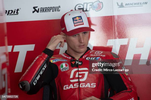 Pol Espargaro of Spain and GasGas Factory Racing Tech3 prepares to start in box during the Portimao MotoGP Official Test at Portimao Circuit on March...