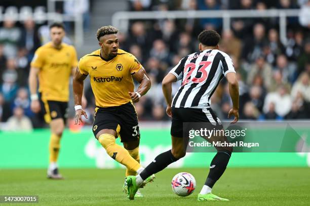 Adama Traore of Wolverhampton Wanderers passes the ball during the Premier League match between Newcastle United and Wolverhampton Wanderers at St....