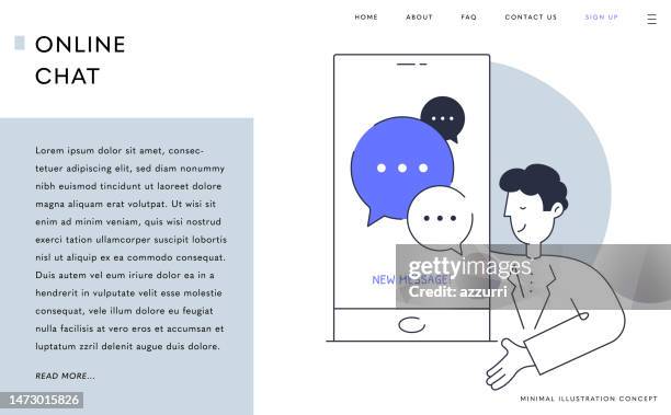 landing page, web banner design for online chat concept. - mobile landing page stock illustrations