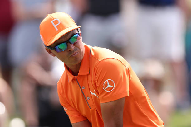 Rickie Fowler of the United States prepares to play his shot from the third tee during the final round of THE PLAYERS Championship on THE PLAYERS...