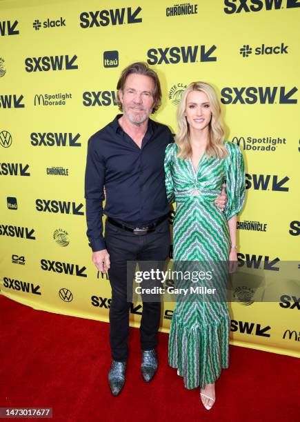 Dennis Quaid and wife Laura Savoie attend the world premiere of "The Long Game" at the Paramount Theatre during the 2023 SXSW Conference And Festival...