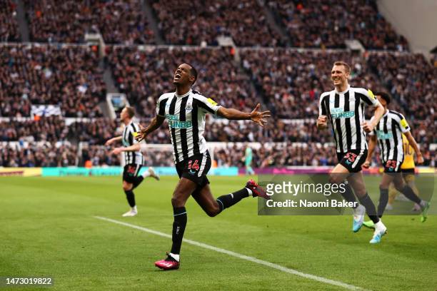 Alexander Isak of Newcastle celebrates after scoring his sides first goal during the Premier League match between Newcastle United and Wolverhampton...