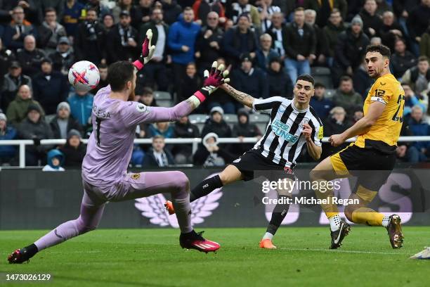 Miguel Almiron of Newcastle United scores the team's second goal during the Premier League match between Newcastle United and Wolverhampton Wanderers...