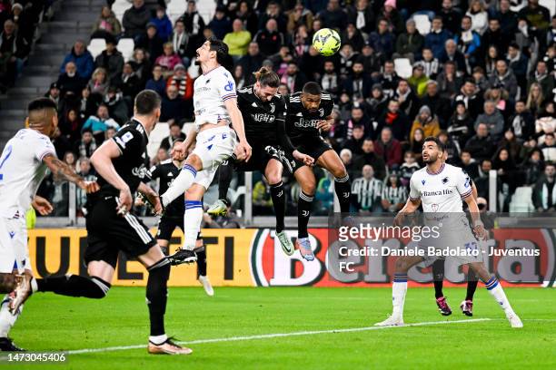 Adrien Rabiot of Juventus scores his team's second goal during the Serie A match between Juventus and UC Sampdoria at Allianz Stadium on March 12,...