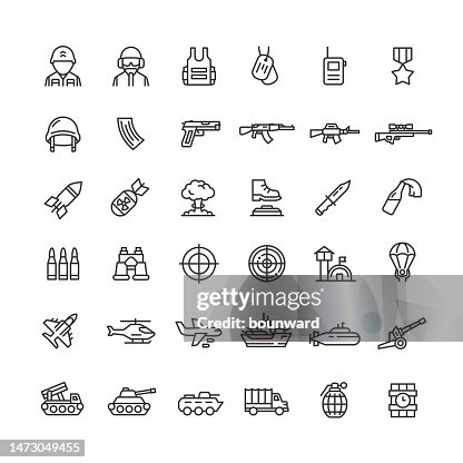 Defense Industry Line Icons. Editable Stroke. Defense Industry Line Icons. Editable Stroke.
