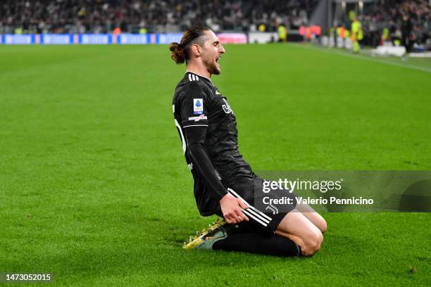 Adrien Rabiot of Juventus celebrates after scoring the team's third goal during the Serie A match between Juventus and UC Sampdoria at on March 12,...