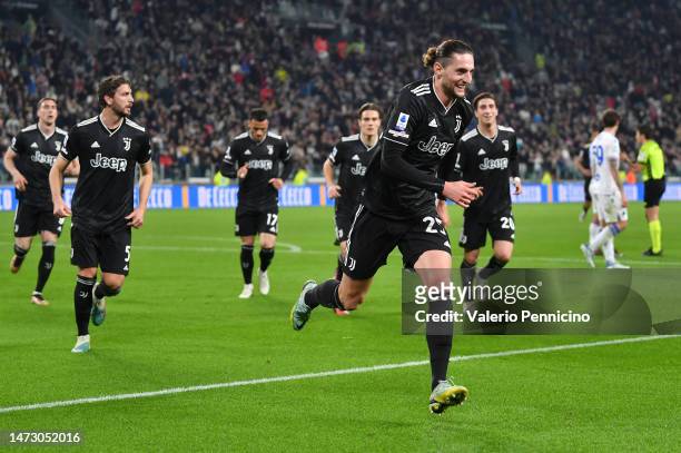 Adrien Rabiot of Juventus celebrates after scoring the team's third goal during the Serie A match between Juventus and UC Sampdoria at on March 12,...