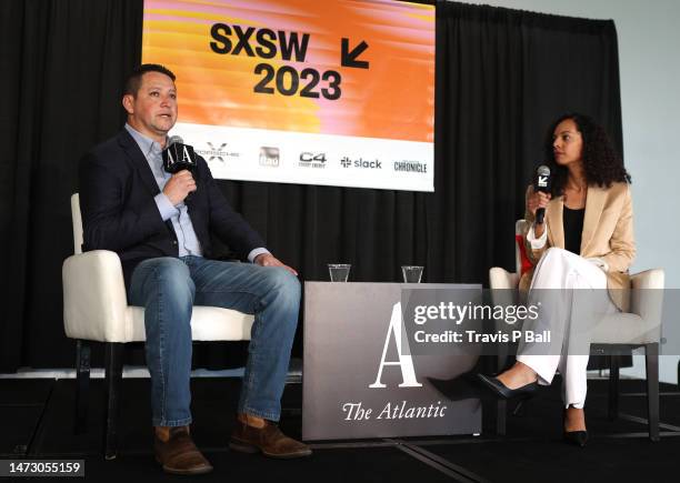 Tony Gonzales and Caitlin Dickerson speak onstage at "The Future of Immigration Reform" during the 2023 SXSW Conference and Festivals at The LINE...