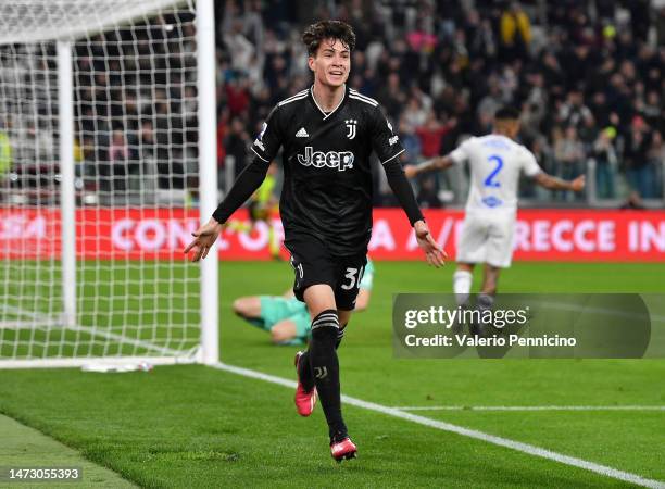 Matias Soule of Juventus celebrates after scoring the team's fourth goal during the Serie A match between Juventus and UC Sampdoria at on March 12,...