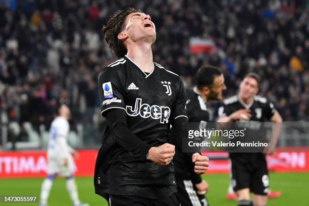 Matias Soule of Juventus celebrates after scoring the team's fourth goal during the Serie A match between Juventus and UC Sampdoria at on March 12,...