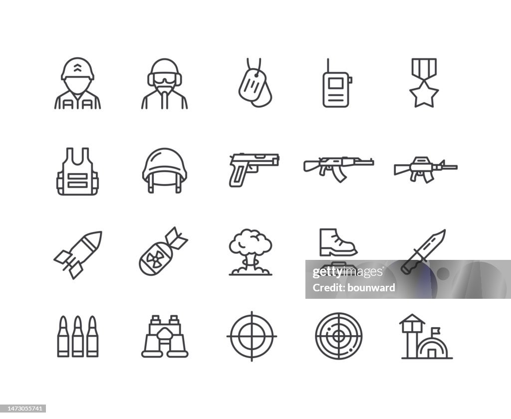 Defense Industry Line Icons. Editable Stroke. Part 1.