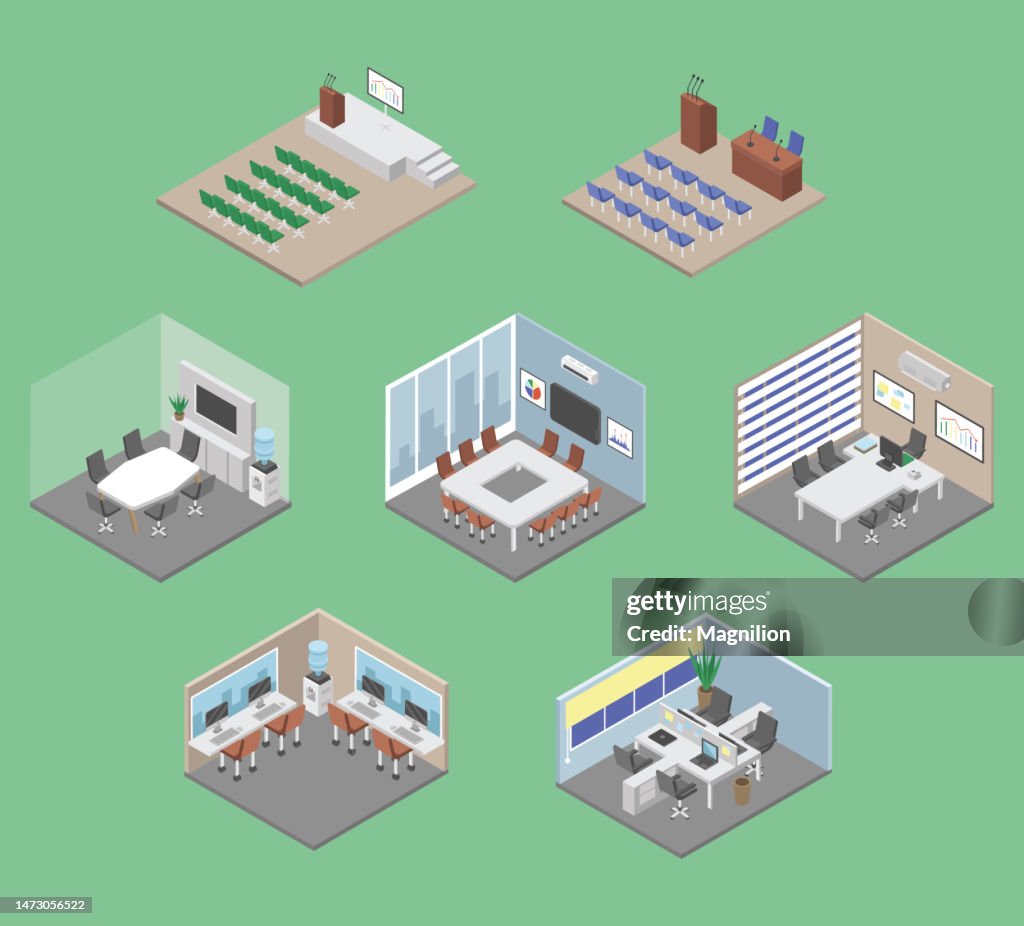 Conference Room Control Graphics Meeting Rooms Conference Room Isometric Vector High-Res Vector Graphic ...