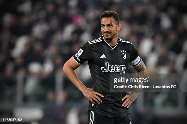 Danilo of Juventus looks on during the Serie A match between Juventus and UC Sampdoria at Allianz Stadium on March 12, 2023 in Turin, Italy.