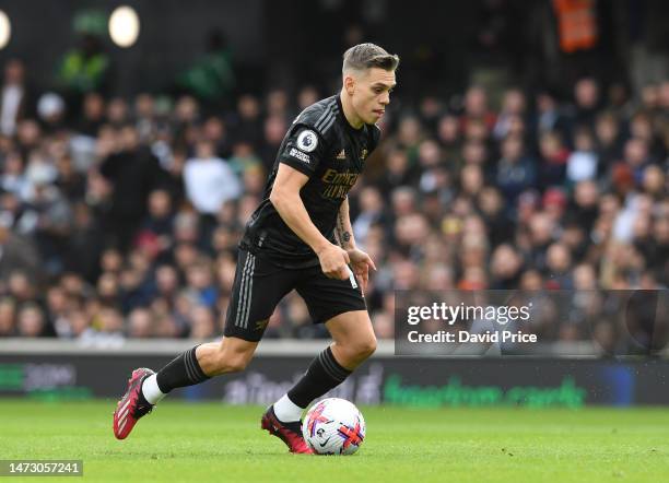 Leandro Trossard of Arsenal during the Premier League match between Fulham FC and Arsenal FC at Craven Cottage on March 12, 2023 in London, England.