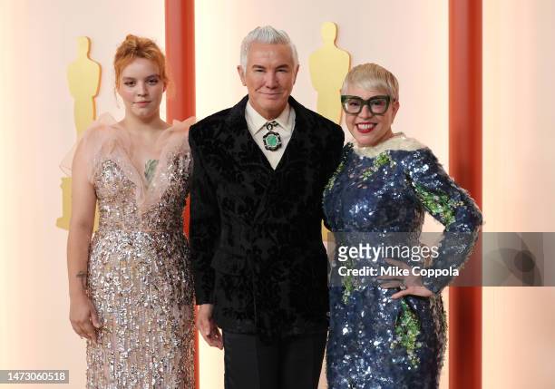 Lillian Amanda Luhrmann, Baz Luhrmann and Catherine Martin attend the 95th Annual Academy Awards on March 12, 2023 in Hollywood, California.