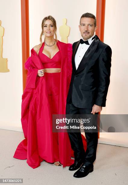 Nicole Kimpel and Antonio Banderas attend the 95th Annual Academy Awards on March 12, 2023 in Hollywood, California.