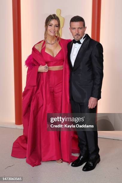 Nicole Kimpel and Antonio Banderas attend the 95th Annual Academy Awards on March 12, 2023 in Hollywood, California.