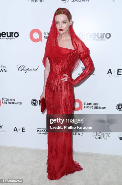 Lydia Hearst attends Elton John AIDS Foundation's 31st annual academy awards viewing party on March 12, 2023 in West Hollywood, California.