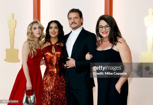 Valentina Paloma Pinault, Salma Hayek, Pedro Pascal and Javiera Balmaceda attend the 95th Annual Academy Awards on March 12, 2023 in Hollywood,...