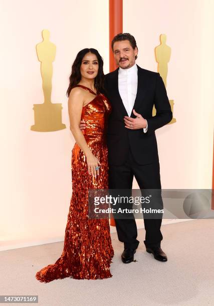 Salma Hayek and Pedro Pascal attend the 95th Annual Academy Awards on March 12, 2023 in Hollywood, California.