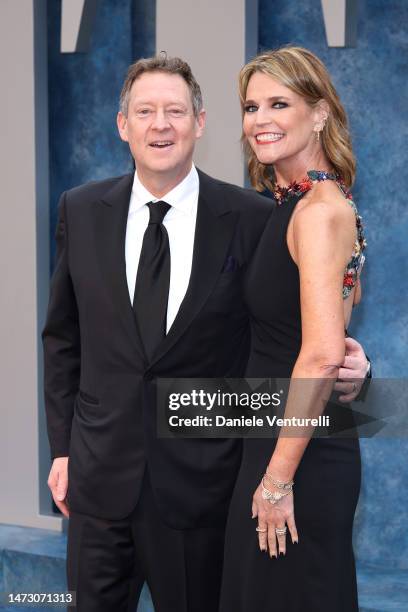 Michael Feldman and Savannah Guthrie attend the 2023 Vanity Fair Oscar Party hosted by Radhika Jones at Wallis Annenberg Center for the Performing...