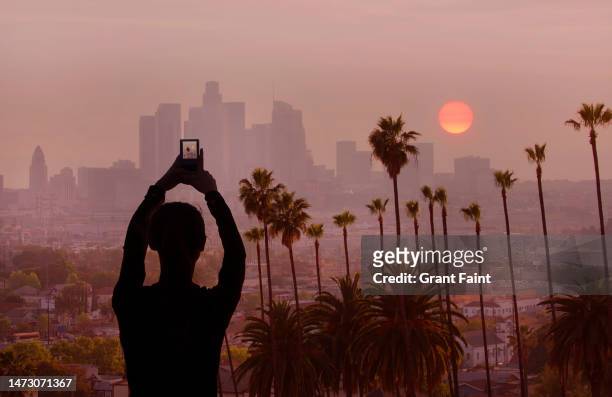young woman taking photograph - los angeles california fotografías e imágenes de stock