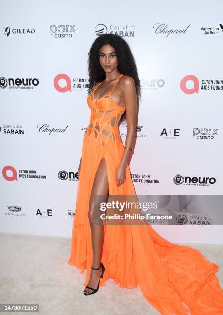 Imaan Hammam attends Elton John AIDS Foundation's 31st annual academy awards viewing party on March 12, 2023 in West Hollywood, California.