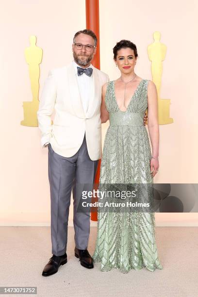 Seth Rogen and Lauren Miller attend the 95th Annual Academy Awards on March 12, 2023 in Hollywood, California.