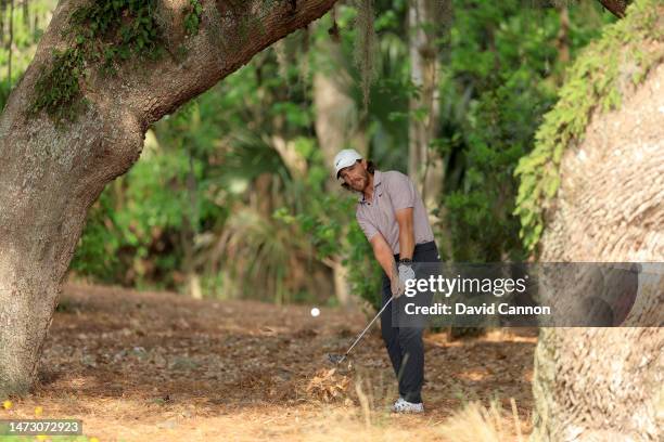 Tommy Fleetwood of England plays his fou shot on the 14th hole during the final round of THE PLAYERS Championship on THE PLAYERS Stadium Course at...