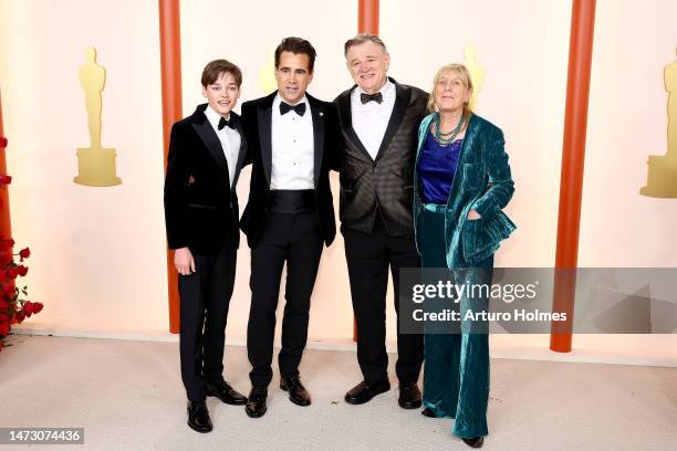 Henry Tadeusz, Colin Farrell, Brendan Gleeson and Mary Gleeson attend the 95th Annual Academy Awards on March 12, 2023 in Hollywood, California.