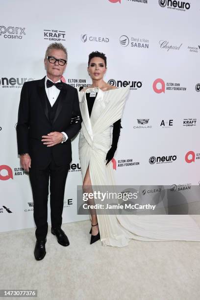 Harry Hamlin and Lisa Rinna attend the Elton John AIDS Foundation's 31st Annual Academy Awards Viewing Party on March 12, 2023 in West Hollywood,...