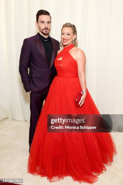 Matthew Koma and Hilary Duff attend the Elton John AIDS Foundation's 31st Annual Academy Awards Viewing Party on March 12, 2023 in West Hollywood,...