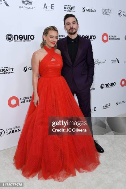 Hilary Duff and Matthew Koma attend the Elton John AIDS Foundation's 31st Annual Academy Awards Viewing Party on March 12, 2023 in West Hollywood,...