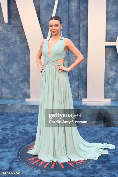 Miranda Kerr attends the 2023 Vanity Fair Oscar Party Hosted By Radhika Jones at Wallis Annenberg Center for the Performing Arts on March 12, 2023 in...