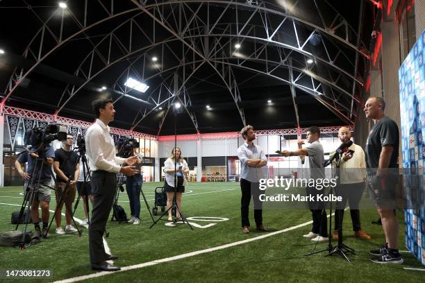 General view is seen as Sydney Swans AFL head coach John Longmire speaks to the media during a press conference at Sydney Swans HQ on March 13, 2023...