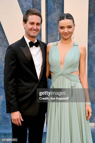 Evan Spiegel and Miranda Kerr attend the 2023 Vanity Fair Oscar Party Hosted By Radhika Jones at Wallis Annenberg Center for the Performing Arts on...