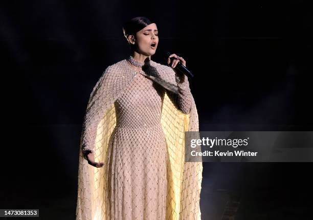 Sofia Carson performs onstage during the 95th Annual Academy Awards at Dolby Theatre on March 12, 2023 in Hollywood, California.