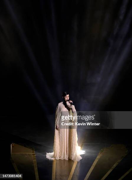 Sofia Carson speaks onstage during the 95th Annual Academy Awards at Dolby Theatre on March 12, 2023 in Hollywood, California.