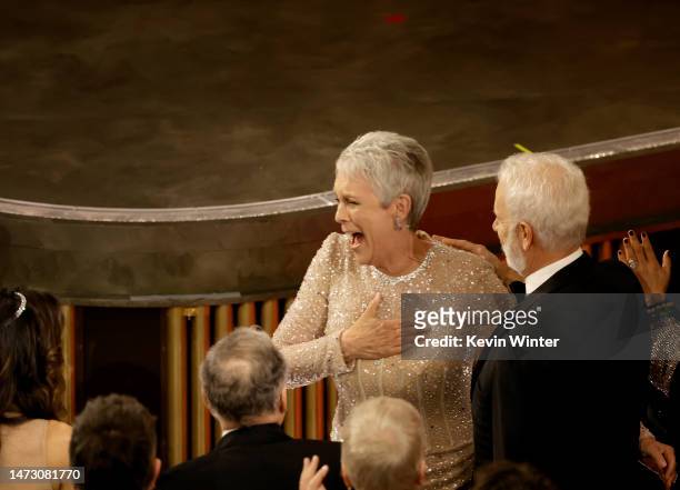 Jamie Lee Curtis accepts the Best Supporting Actress for "Everything Everywhere All at Once" during the 95th Annual Academy Awards at Dolby Theatre...