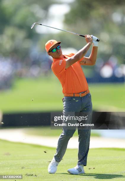 Rickie Fowler of The United States plays his second shot on the 10th hole during the final round of THE PLAYERS Championship on THE PLAYERS Stadium...