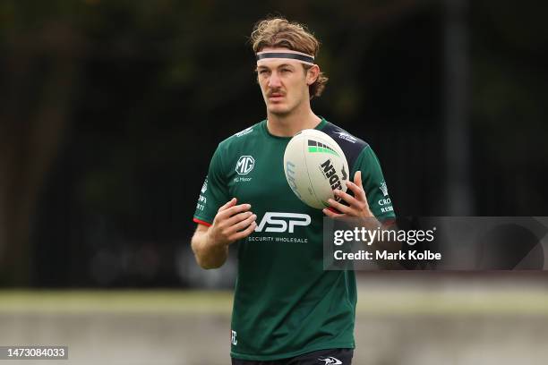 Campbell Graham looks on during a South Sydney Rabbitohs NRL training session at Redfern Oval on March 13, 2023 in Sydney, Australia.