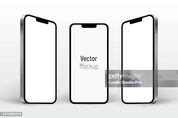 white screen phone template rotated similar to iphone mockup - personal stereo stock illustrations
