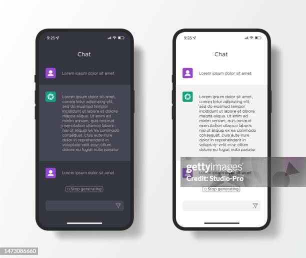 ilustrações de stock, clip art, desenhos animados e ícones de ai chat mobile ui template mockup similar to a.i. - chatbot