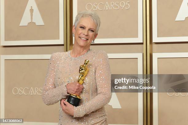Jamie Lee Curtis, winner of the Best Supporting Actress award for "Everything Everyhwere All At Once," poses in the press room during the 95th Annual...