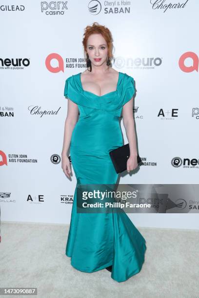 Christina Hendricks attends Elton John AIDS Foundation's 31st annual academy awards viewing party on March 12, 2023 in West Hollywood, California.