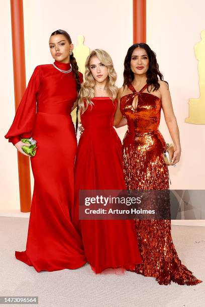Tess Bu Cuarón, Valentina Paloma Pinault and Salma Hayek attend the 95th Annual Academy Awards on March 12, 2023 in Hollywood, California.