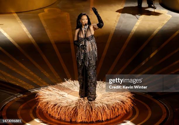 Rihanna performs onstage during the 95th Annual Academy Awards at Dolby Theatre on March 12, 2023 in Hollywood, California.