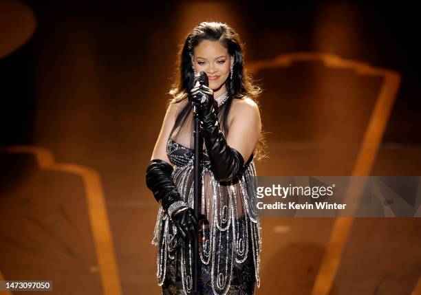 Rihanna performs onstage during the 95th Annual Academy Awards at Dolby Theatre on March 12, 2023 in Hollywood, California.