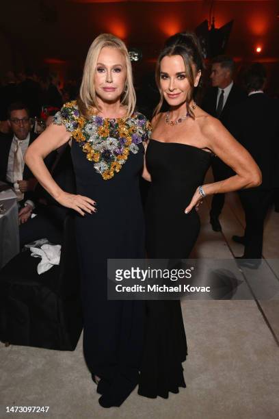 Kathy Hilton and Kyle Richards attend the Elton John AIDS Foundation's 31st Annual Academy Awards Viewing Party on March 12, 2023 in West Hollywood,...