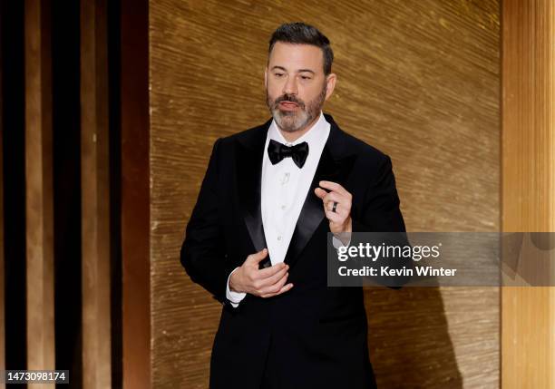 Host Jimmy Kimmel speaks onstage during the 95th Annual Academy Awards at Dolby Theatre on March 12, 2023 in Hollywood, California.